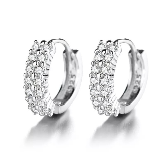 Two Tiers Zirconia Hoop Earrings 925 sterling silver - Picture 6 of 8